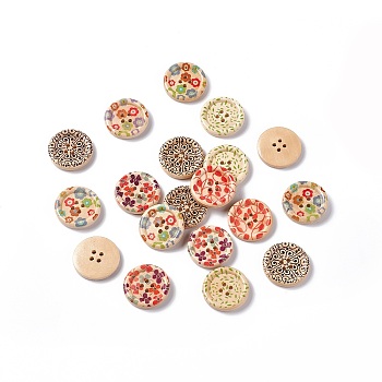 Round Painted 4-hole Basic Sewing Button, Wooden 1 inch Buttons, Mixed Color, about 25mm in diameter, 100pcs/bag
