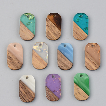 Resin & Walnut Wood Pendants, Oval, Mixed Color, 20.5x11.5x3mm, Hole: 2mm