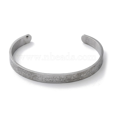 Carved Word Amulet 304 Stainless Steel Cuff Bangles(BJEW-P307-04P)-2