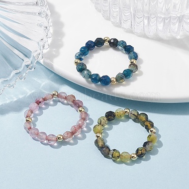 3Pcs Natural Agate Faceted Round Stretch Finger Rings(RJEW-JR00637)-2