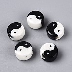 Handmade Porcelain Beads, Hand Painted, Famille Rose Porcelain, Yin-yang, Black, 10.5x6.5~7mm, Hole: 1.8~2mm(PORC-N013-04)