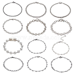 12Pcs 12 Style 304 Stainless Steel Chain Bracelets, Stainless Steel Color, 1pc/style(BJEW-DC0001-02)