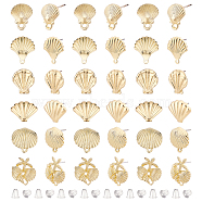 PandaHall Elite&reg 36Pcs 6 Style Alloy Stud Earring Findings Sets, with Loop and Steel Pins, 40Pcs Ear Nuts, Shell, Light Gold, Stud Earring Findings: 12~23x9.5~21.5mm, Hole: 1~4mm, 6pcs/style(PALLOY-PH0002-16)