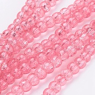 Spray Painted Crackle Glass Beads Strands, Round, Salmon, 4mm, Hole: 1.1~1.3mm, about 200pcs/strand, 31.4 inch(CCG-Q001-4mm-03)