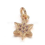 Brass Micro Pave Cubic Zirconia Pendants, for Jewish, Star of David Charms, Golden, 9.5x6.5x2mm, Hole: 2mm(ZIRC-K070-41G)