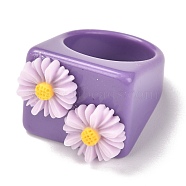 Acrylic Finger Rings, Square with Resin Daisy, Plum, US Size 7 3/4(17.9mm), 7~20mm, Inner Diameter: 18mm(RJEW-P022-A03)
