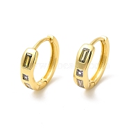 Cubic Zirconia Rectangle Hoop Earrings, Real 18K Gold Plated Brass Jewelry for Women, Cadmium Free & Nickel Free & Lead Free, Colorful, 15x2~4.5mm, Pin: 1mm(EJEW-E270-27G)