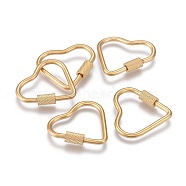 304 Stainless Steel Screw Carabiner Lock Charms, for Necklaces Making, Heart, Golden, 23x24.5x4mm, Screw: 7x4mm(ZIRC-F255-060G)