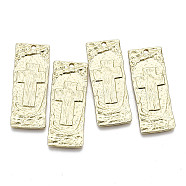 Alloy Hammered Pendants, Rectangle with Cross, Cadmium Free & Nickel Free & Lead Free, Real 16K Gold Plated, 33x13x1.5mm, Hole: 1.6mm(PALLOY-R113-11G-NR)