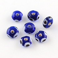 Rondelle Evil Eye Lampwork Bead Strands, Blue, 9~11x5~6mm, Hole: 2mm, about 50pcs/strand, 11 inch(LAMP-R121-02)