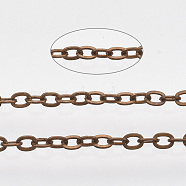 Brass Coated Iron Cable Chains, Soldered, with Spool, Flat Oval, Red Copper, 2.2x1.7x0.3mm, about 39.37 Feet(12m)/roll(CH-T002-05R)