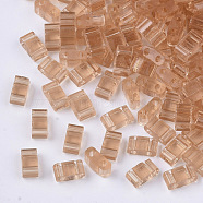 2-Hole Glass Seed Beads, Transparent Colours, Rectangle, Dark Salmon, 4.5~5.5x2x2~2.5mm, Hole: 0.5~0.8mm(SEED-T003-01B-05)