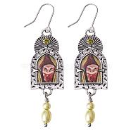 Arch with Owl Dangle Earrings with Enamel, Alloy Jewelry for Women, Antique Silver, 61x16.2mm(JE1084A)
