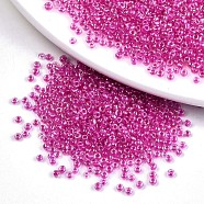 6/0 Glass Seed Beads, Inside Colours, Round Hole, Round, Transparent Colours Rainbow, Medium Violet Red, 6/0, 4~5x2.5~4.5mm, Hole: 1.2mm, about 1000pcs/100g(X1-SEED-A016-4mm-203)