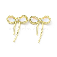 Rack Plating Alloy Pendants, Bowknot with Resin Charms, Clear, 29x22.5x4.5mm, Hole: 1.6mm(PALLOY-D007-14G-A)