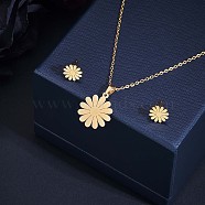 316 Surgical Stainless Steel Daisy Stud Earrings and Pendant Necklace, Jewelry Set for Women, Golden, 16.93 inch(430mm), 17mm, Pin: 0.8mm(JX377A)