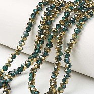 Electroplate Transparent Glass Beads Strands, Half Golden Plated, Faceted, Rondelle, Dark Green, 3.5x3mm, Hole: 0.4mm, about 123~127pcs/strand, 13.7~14.1 inch(35~36cm)(EGLA-A034-T3mm-O10)