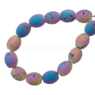 Electroplated Natural Druzy Geode Agate Bead Strands, Barrel, Multi-color Plated, 14x12mm, Hole: 1mm, about 13pcs/strand, 7.48 inch, 1strand/box(G-AR0003-29)