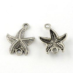 Tibetan Style Alloy Starfish Links connectors, Cadmium Free & Nickel Free & Lead Free, Antique Silver, 23x17x3.5mm, Hole: 2mm, about 750pcs/1000g(TIBEP-R345-02AS-NR)
