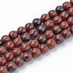 Natural Mahogany Obsidian Beads Strands, Faceted, Round, 10~10.5mm, Hole: 1.2mm, about 37~40pcs/strand, 14.9~15.1 inch(38~38.5cm)(G-Q462-93-10mm)