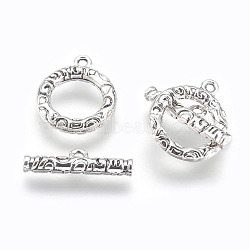Nickel Free & Lead Free Alloy Toggle Clasps, Long-Lasting Plated, Antique Silver, Ring: 20x17x3mm, Hole: 2mm, Bar: 22x7x3.5mm, Hole: 2mm(PALLOY-J577-19AS-FF)
