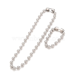 304 Stainless Steel Ball Chain Necklace & Bracelet Set, Jewelry Set with Ball Chain Connecter Clasp for Women, Stainless Steel Color, 8-5/8 inch(22~56cm), Beads: 10mm(STAS-D181-02P-02C)