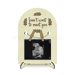 Arch Shape Wood Announcement Picture Frame Stand, for First Time Moms Baby Sonogram Frames, Leaf, 180x125x4mm, Hole: 10mm(DJEW-WH0070-003)