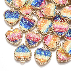 Alloy Pendants, with Sequins/ Paillettes, Heart, Light Gold, Colorful, 18x15x2mm, Hole: 1.5mm(PALLOY-T056-47)