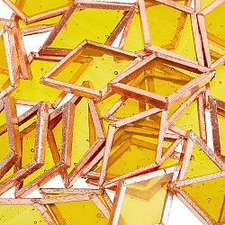 30Pcs Colored Glass Mosaic Tiles, with Rose Gold Brass Edge, for Mosaic Wall Art, Turkish Lamps, Rhombus, Yellow, 24.5~25x14.5~15x3mm(DIY-OC0009-43A)