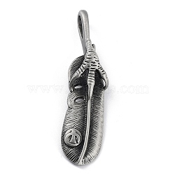 Tibetan Style Alloy Big Pendants, Frosted, Feather and Eagle Charm, Antique Silver, 72x17x14mm, Hole: 12x6mm(PALLOY-H133-13AS)