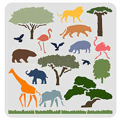 Plastic Reusable Drawing Painting Stencils Templates, for Painting on Scrapbook Fabric Tiles Floor Furniture Wood, Square, Animal Pattern, 300x300mm(DIY-WH0172-921)