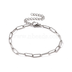 304 Stainless Steel Paperclip Chain Bracelet for Men Women, Stainless Steel Color, 6-3/4 inch(17cm), Link: 10x3.5x0.8mm(BJEW-E031-03P-05)