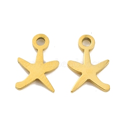 Ion Plating(IP) 304 Stainless Steel Charms, Laser Cut, Starfish Charm, Real 18K Gold Plated, 10x7x1mm, Hole: 1.4mm(STAS-D051-47G)
