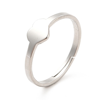 201 Stainless Steel Heart Adjustable Ring for Women, Stainless Steel Color, US Size 6 1/2(16.9mm)