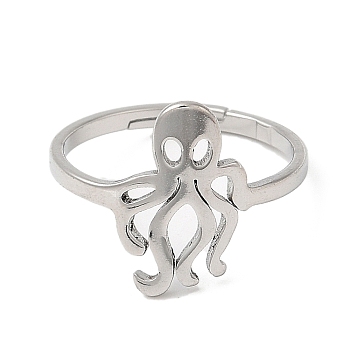304 Stainless Steel Adjustable Rings, Octopus, Stainless Steel Color, US Size 6 1/4(16.7mm)