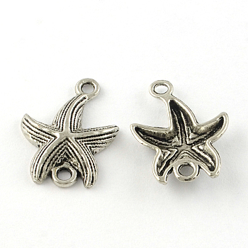Tibetan Style Alloy Starfish Links connectors, Cadmium Free & Nickel Free & Lead Free, Antique Silver, 23x17x3.5mm, Hole: 2mm, about 750pcs/1000g