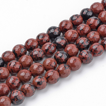 Natural Mahogany Obsidian Beads Strands, Faceted, Round, 10~10.5mm, Hole: 1.2mm, about 37~40pcs/strand, 14.9~15.1 inch(38~38.5cm)