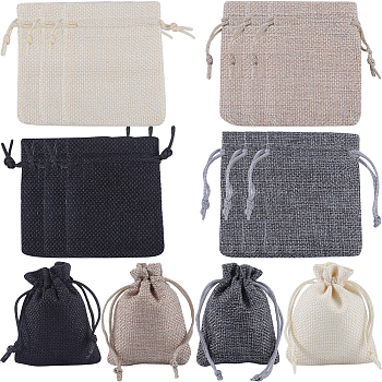 24Pcs 4 Colors Burlap Packing Pouches Drawstring Bags, Mixed Color, 9x7cm, 6pcs/color