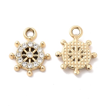 UV Plating Alloy Pendants, with Crystal Rhinestone, Helm Charms, Golden, 15.5x12.5x2mm, Hole: 1.7mm