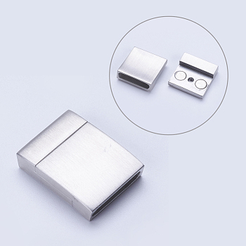 304 Stainless Steel Magnetic Clasps with Glue-in Ends, Frosted, Rectangle, Stainless Steel Color, 23x17x5mm, Hole: 3x15mm