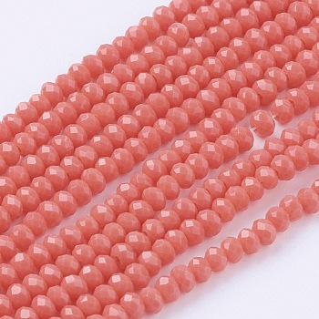 Imitation Jade Glass Beads Strands, Faceted, Rondelle, Light Coral, 3x2~2.5mm, Hole: 0.5mm, about 186~190pcs/strand, 17 inch