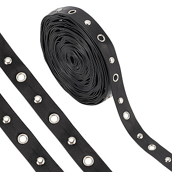 9 Yards Imitation Leather Ribbon with Platinum Plated Alloy Eyelets, Clothes Accessories, Black, 3/4 inch(19mm)