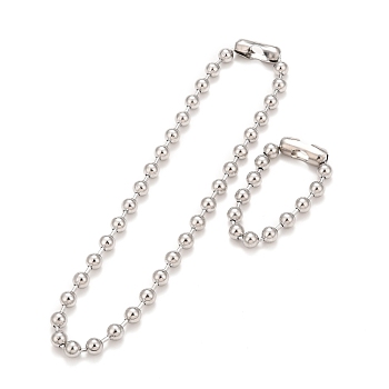304 Stainless Steel Ball Chain Necklace & Bracelet Set, Jewelry Set with Ball Chain Connecter Clasp for Women, Stainless Steel Color, 8-5/8 inch(22~56cm), Beads: 10mm