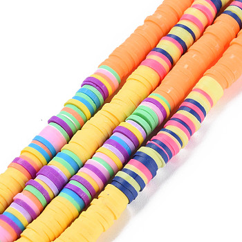 Handmade Polymer Clay Bead Strands, Heishi Beads, Disc/Flat Round, Mixed Color(Main Color: Light Salmon & Gold), 6x0.3~1.5mm, Hole: 1.6mm, about 335~351pcs/strand, 15.47 inch~15.71 inch(39.3cm~39.9cm)