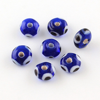 Rondelle Evil Eye Lampwork Bead Strands, Blue, 9~11x5~6mm, Hole: 2mm, about 50pcs/strand, 11 inch