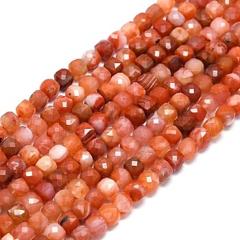 Natural Red Agate Beads Strands, Faceted, Cube, 4~4.5x4~4.5x4~4.5mm, Hole: 0.8mm, about 94~96pcs/strand, 15.12~15.47 inch(38.4~39.3cm)