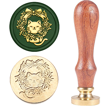 Christmas Theme Wax Seal Stamp Set, Sealing Wax Stamp Solid Brass Head with Wooden Handle, for Envelopes Invitations, Gift Card, Christmas Wreath, 83x22mm, Stamps: 25x14.5mm