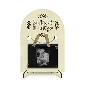 Arch Shape Wood Announcement Picture Frame Stand, for First Time Moms Baby Sonogram Frames, Leaf, 180x125x4mm, Hole: 10mm