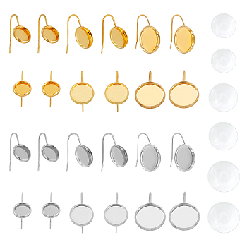 DIY Dangle Earring Making Kits, Round Earring Hooks and 24 Pcs Dome Glass Cabochons, Golden & Silver, 48pcs/box