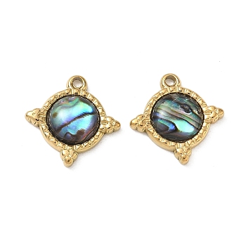 Natural Paua Shell Pendants, Half Round Charm, with 304 Stainless Steel Findings, Ion Plating(IP), Long-Lasting Plated, 15.5x15x4mm, Hole: 1.2mm
